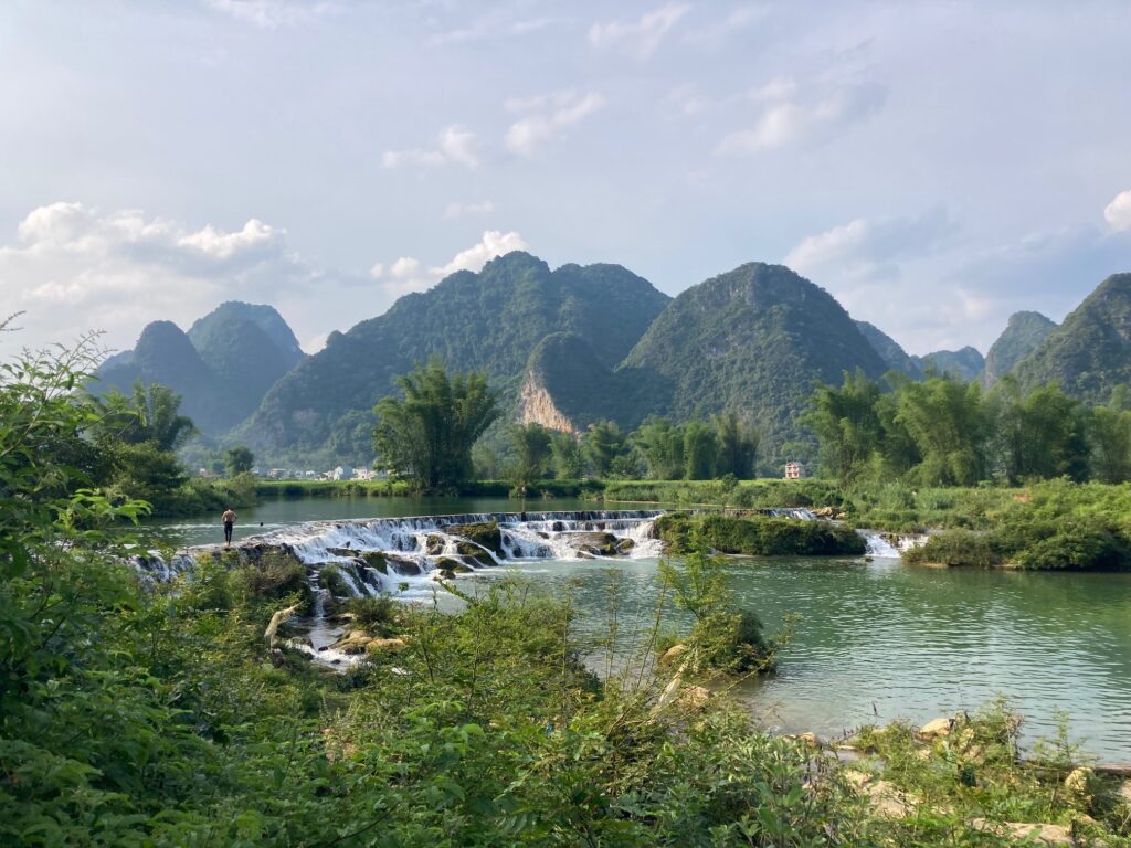 cao bang river rich green fields and Mountains